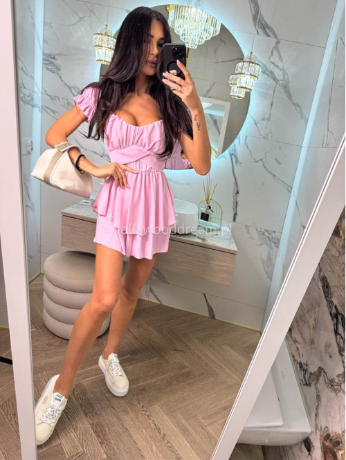 Sukienko-kombinezon na krótki rękaw z falbanami GIRLS cukierkowy róż 26 - photo #2