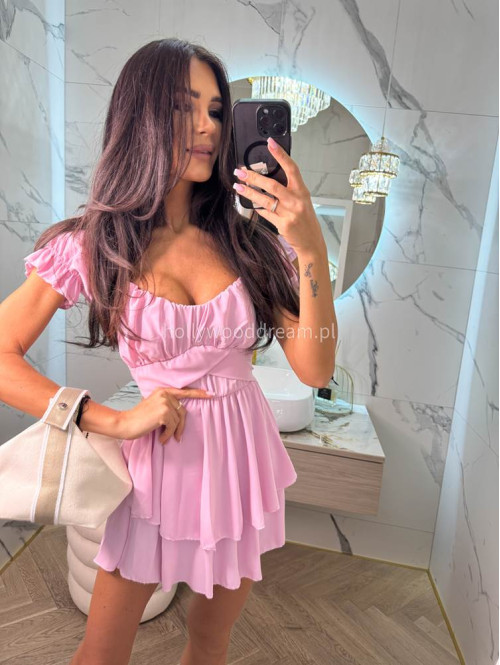 Sukienko-kombinezon na krótki rękaw z falbanami GIRLS cukierkowy róż 26 - photo #6
