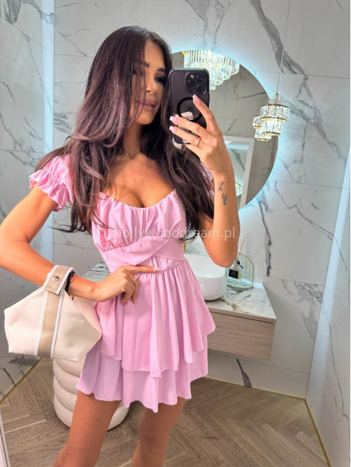 Sukienko-kombinezon na krótki rękaw z falbanami GIRLS cukierkowy róż 26 - photo #8