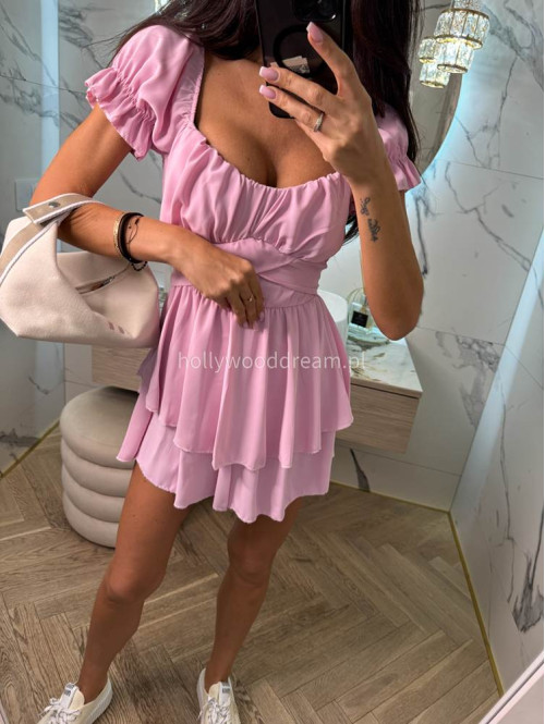 Sukienko-kombinezon na krótki rękaw z falbanami GIRLS cukierkowy róż 26 - photo #9
