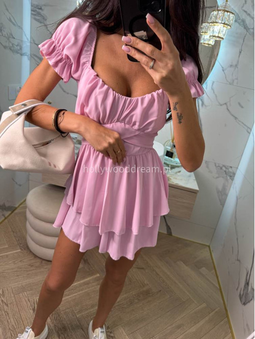 Sukienko-kombinezon na krótki rękaw z falbanami GIRLS cukierkowy róż 26 - photo #10