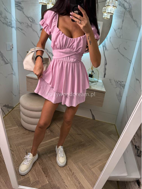 Sukienko-kombinezon na krótki rękaw z falbanami GIRLS cukierkowy róż 26 - photo #11