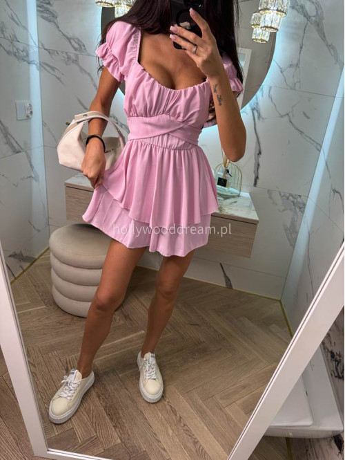 Sukienko-kombinezon na krótki rękaw z falbanami GIRLS cukierkowy róż 26 - photo #12