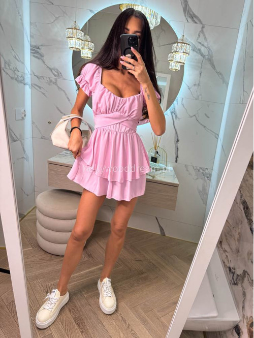 Sukienko-kombinezon na krótki rękaw z falbanami GIRLS cukierkowy róż 26 - photo #13