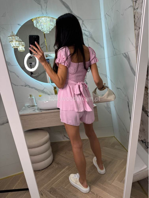 Sukienko-kombinezon na krótki rękaw z falbanami GIRLS cukierkowy róż 26 - photo #14
