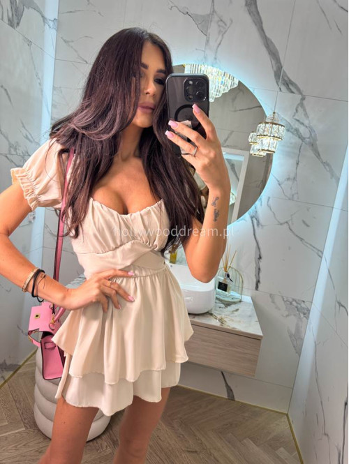 Sukienko-kombinezon na krótki rękaw z falbanami GIRLS beżowy 26 - photo #4