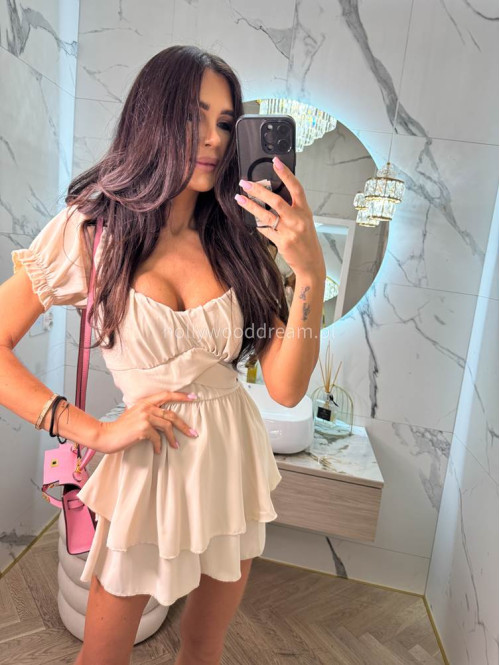 Sukienko-kombinezon na krótki rękaw z falbanami GIRLS beżowy 26 - photo #5