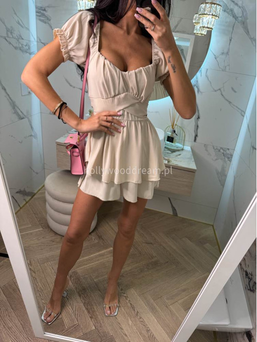 Sukienko-kombinezon na krótki rękaw z falbanami GIRLS beżowy 26 - photo #10