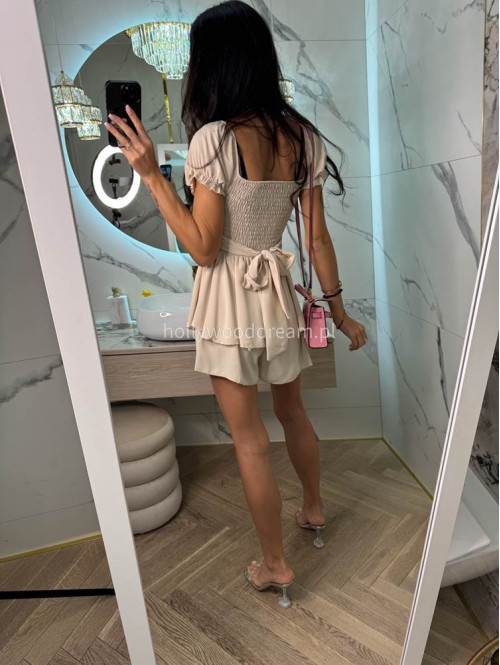 Sukienko-kombinezon na krótki rękaw z falbanami GIRLS beżowy 26 - photo #11