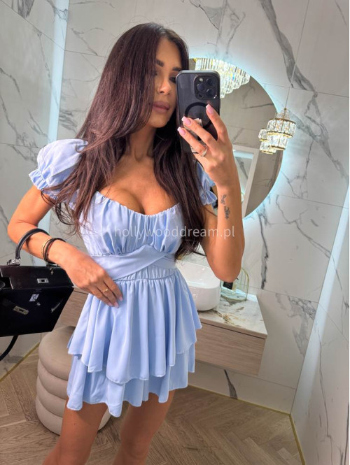 Sukienko-kombinezon na krótki rękaw z falbanami GIRLS błękitny 26 - photo #5