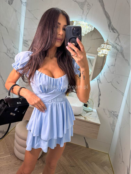 Sukienko-kombinezon na krótki rękaw z falbanami GIRLS błękitny 26 - photo #6