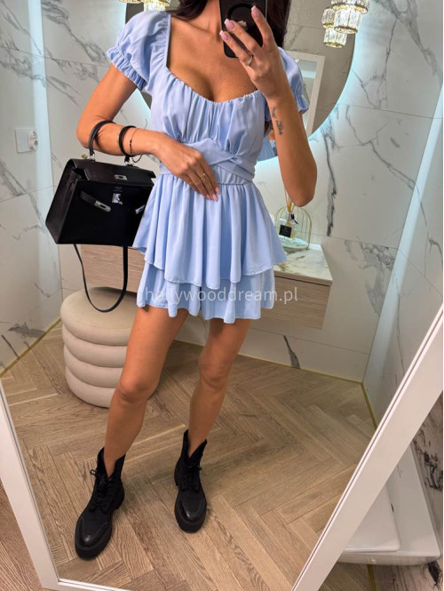 Sukienko-kombinezon na krótki rękaw z falbanami GIRLS błękitny 26 - photo #8