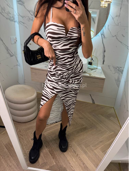 Sukienka midi z przekładanym dołem i wycięciem przy dekolcie w zebre VANESSA kremowo-czekoladowa 19 - photo #8