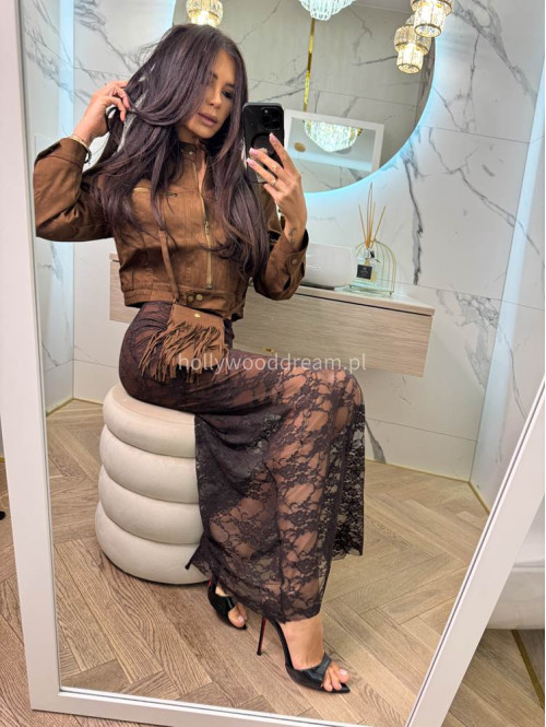 Spódnica maxi koronkowa DIVA brązowa 17 - photo #1