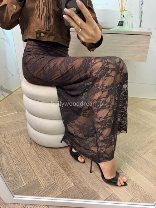 Spódnica maxi koronkowa DIVA brązowa 17 - photo #4