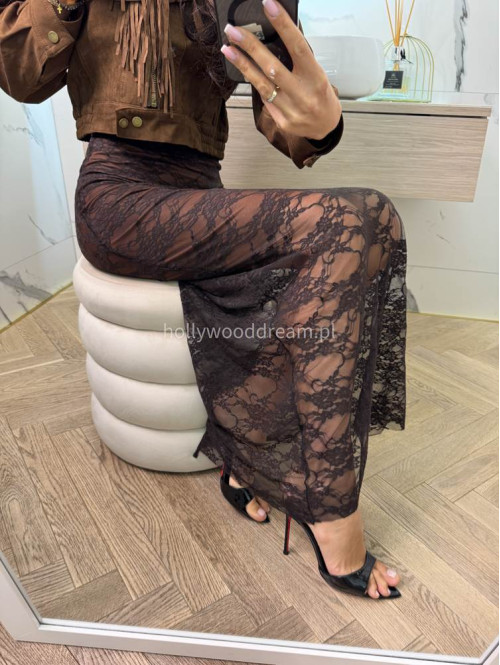Spódnica maxi koronkowa DIVA brązowa 17 - photo #5
