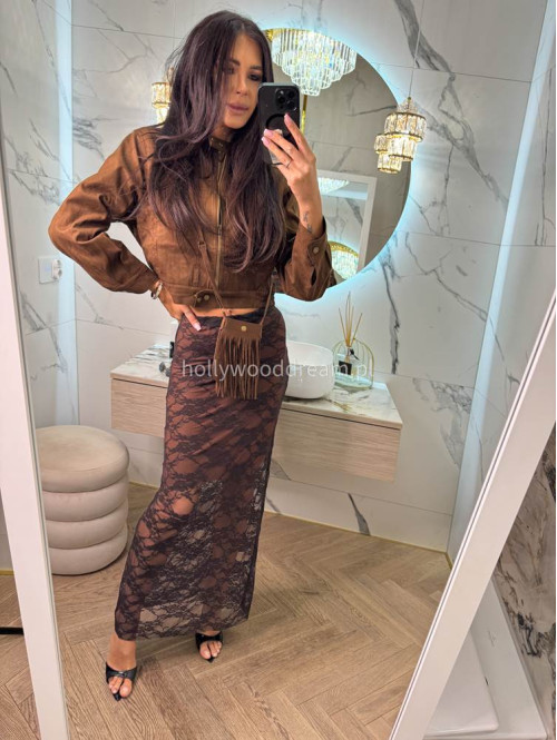 Spódnica maxi koronkowa DIVA brązowa 17 - photo #6