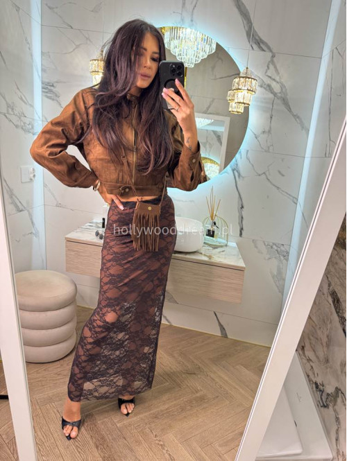 Spódnica maxi koronkowa DIVA brązowa 17 - photo #7