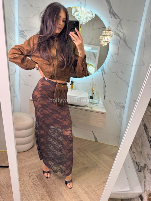 Spódnica maxi koronkowa DIVA brązowa 17 - photo #9