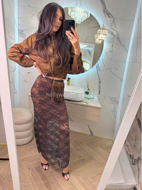 Spódnica maxi koronkowa DIVA brązowa 17 - photo #10