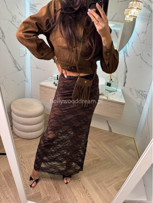 Spódnica maxi koronkowa DIVA brązowa 17 - photo #11