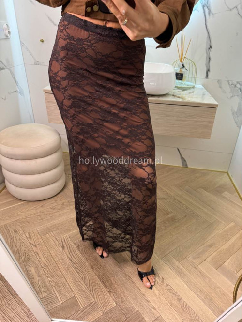 Spódnica maxi koronkowa DIVA brązowa 17 - photo #13
