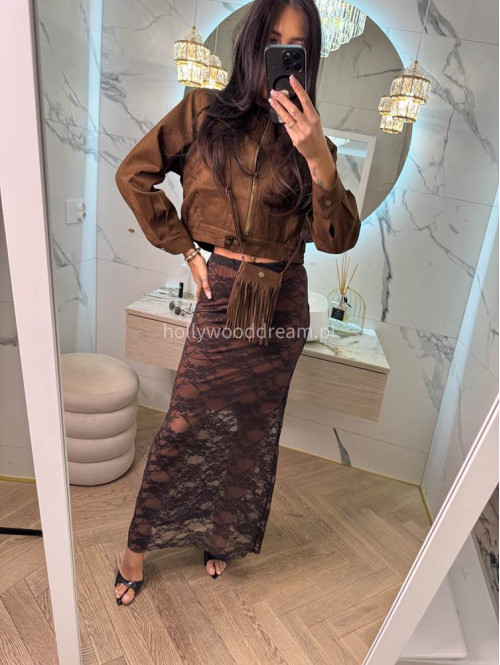 Spódnica maxi koronkowa DIVA brązowa 17 - photo #14