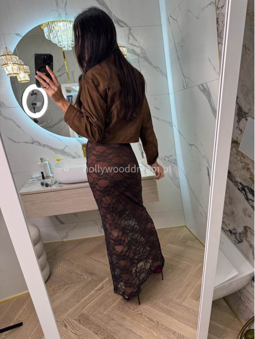 Spódnica maxi koronkowa DIVA brązowa 17 - photo #15