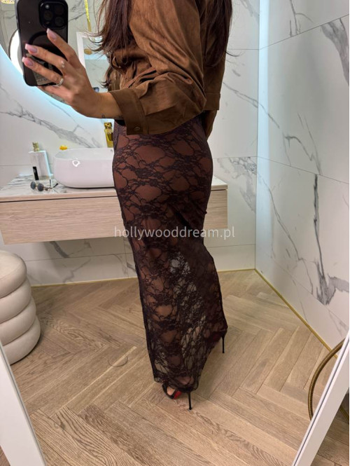 Spódnica maxi koronkowa DIVA brązowa 17 - photo #16
