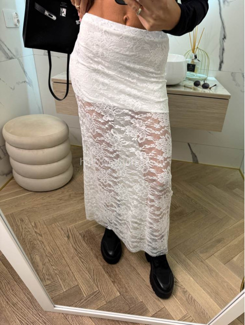 Spódnica maxi koronkowa DIVA biała 17 - photo #6