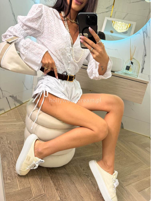 Kombinezon ażurowy z guzikami i ściągaczem 100% bawełna SOLENO biały 169 - photo #5