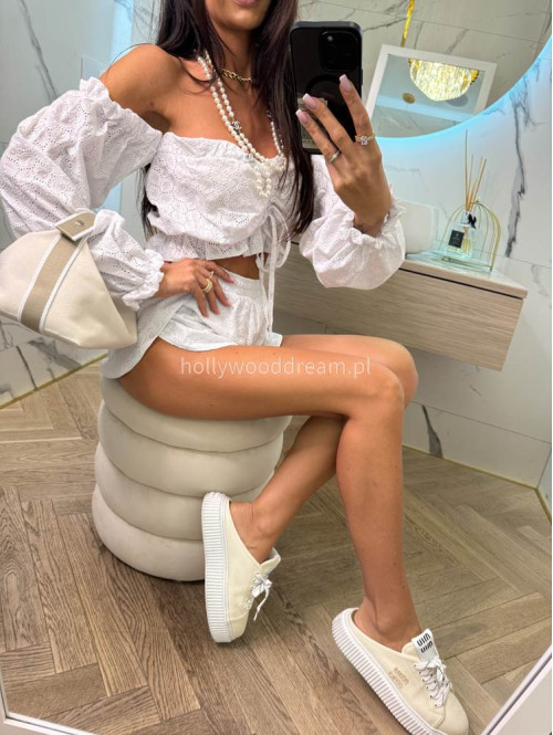 Komplet ażurowy top hiszpanka z ściągaczem+ spodenki 100% bawełna GLORIS biały 169 - photo #16