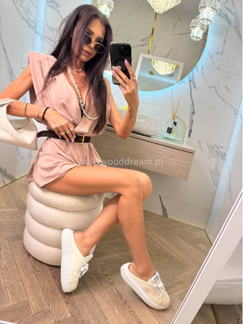 Kombinezon a'la satyna wiązany na plecach AGATA beżowy 19 - photo #12