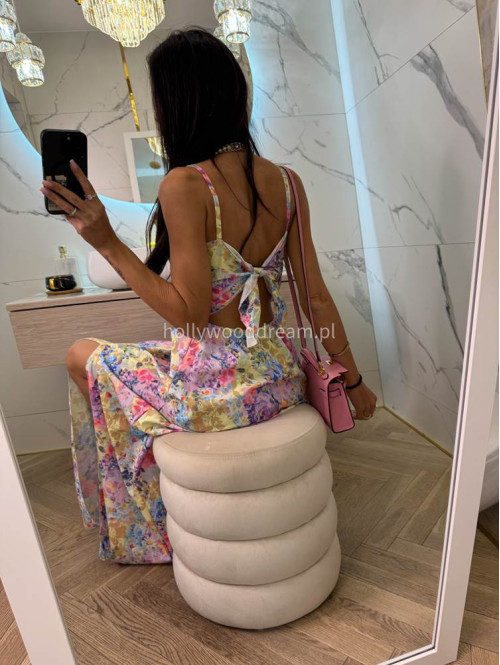 Sukienka maxi z wiązanym tyłem w print kwiatów Eliena żółta 19 - photo #8
