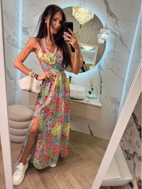 Sukienka maxi z wiązanym tyłem w print kwiatów Eliena pistacjowa 19 - photo #3