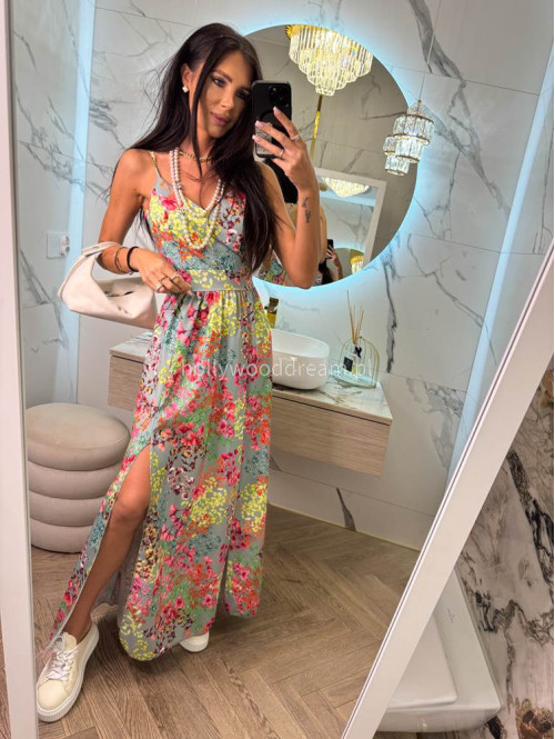 Sukienka maxi z wiązanym tyłem w print kwiatów Eliena pistacjowa 19 - photo #5