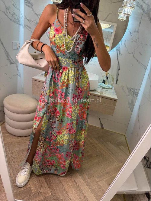 Sukienka maxi z wiązanym tyłem w print kwiatów Eliena pistacjowa 19 - photo #6