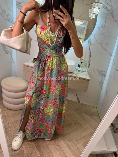 Sukienka maxi z wiązanym tyłem w print kwiatów Eliena pistacjowa 19 - photo #8