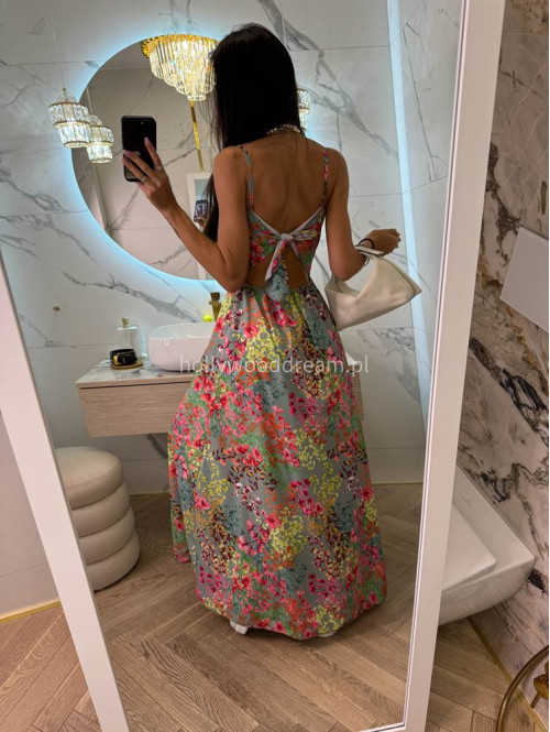 Sukienka maxi z wiązanym tyłem w print kwiatów Eliena pistacjowa 19 - photo #11