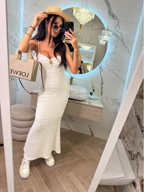 Sukienka maxi boho na ramiączkach z złotą ozdobą MARITA kremowa 09 - photo #4