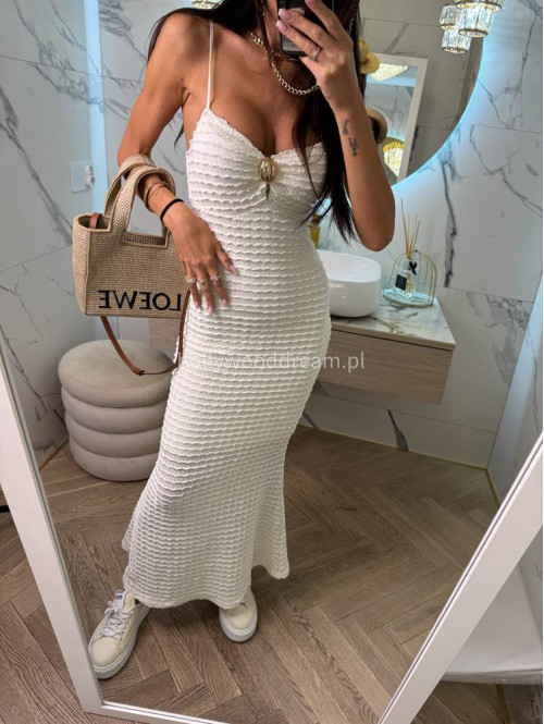 Sukienka maxi boho na ramiączkach z złotą ozdobą MARITA kremowa 09 - photo #6