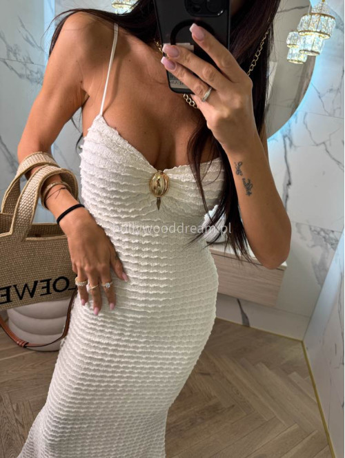Sukienka maxi boho na ramiączkach z złotą ozdobą MARITA kremowa 09 - photo #7