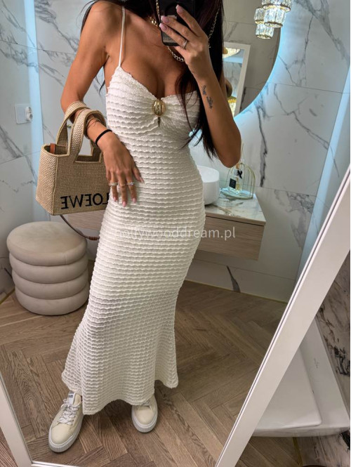 Sukienka maxi boho na ramiączkach z złotą ozdobą MARITA kremowa 09 - photo #8