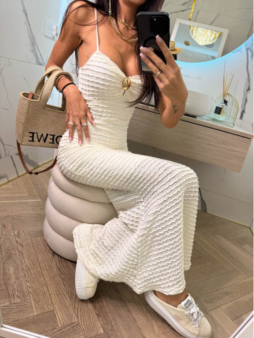 Sukienka maxi boho na ramiączkach z złotą ozdobą MARITA kremowa 09 - photo #12