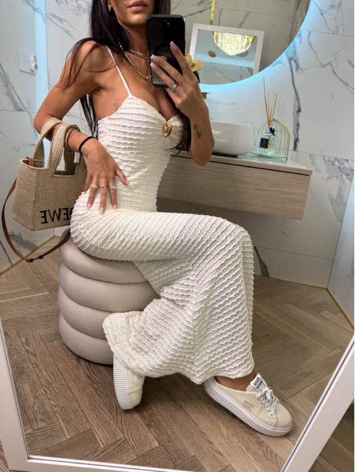 Sukienka maxi boho na ramiączkach z złotą ozdobą MARITA kremowa 09 - photo #14