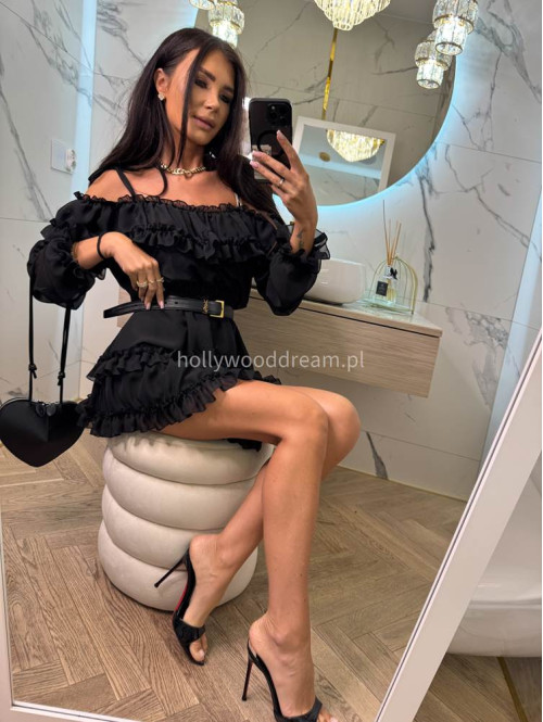 Sukienka mini z wycięciami na ramiona i falbanami ANGEL czarna 39 - photo #15