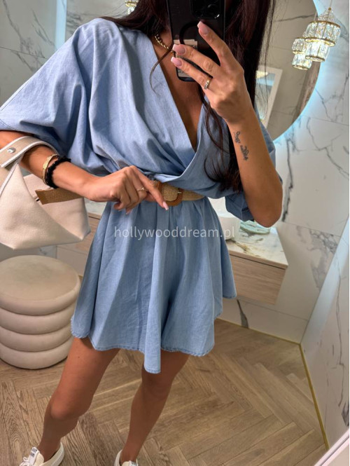Kombinezon na krótki rękaw z paskiem z bawełną i wiskozą ERYK jasny jeans 02 - photo #12
