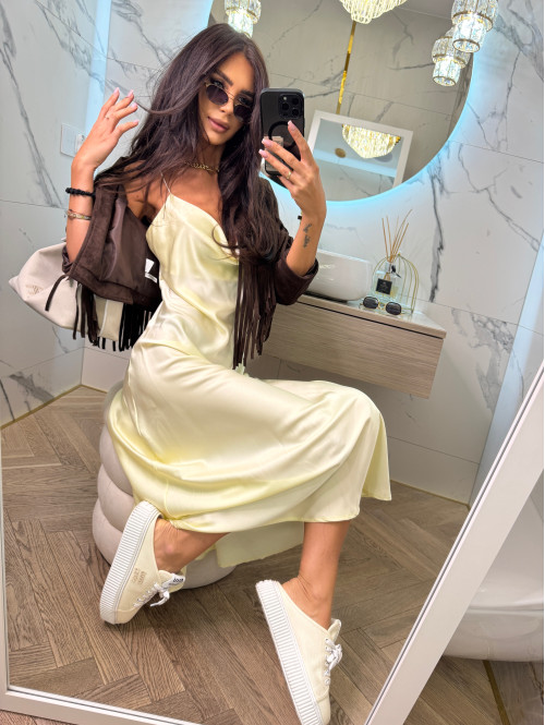 Sukienka maxi satynowa DAGMARA pastelowy żółty 36 - photo #1