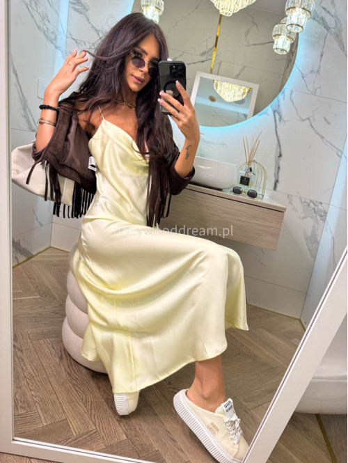 Sukienka maxi satynowa DAGMARA pastelowy żółty 36 - photo #10