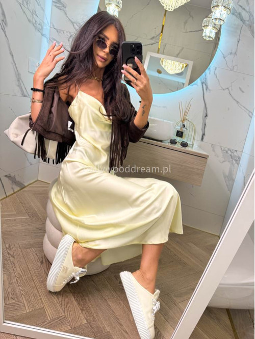 Sukienka maxi satynowa DAGMARA pastelowy żółty 36 - photo #11